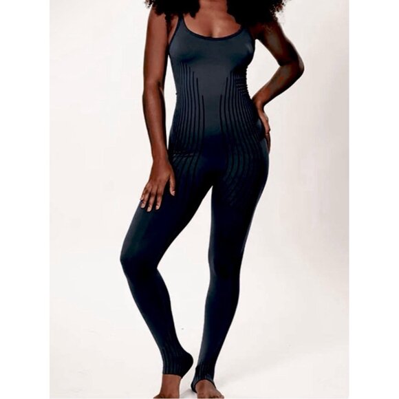 Astroremiges New Athletic Solid Black Tank Long Full Length Leotard Bodysuit S - Picture 1 of 5